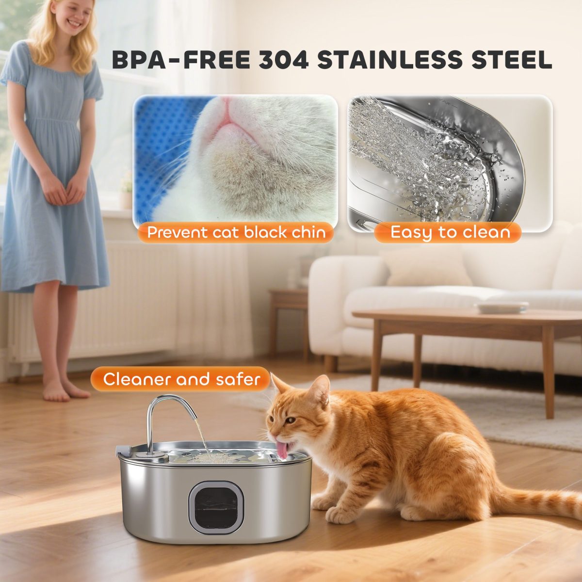 246 oz./7L Stainless Steel Cat Water Fountain with Filters, Ultra-Quiet Pump, for Cats, Dogs & Multi-Pet Homes - Image 4