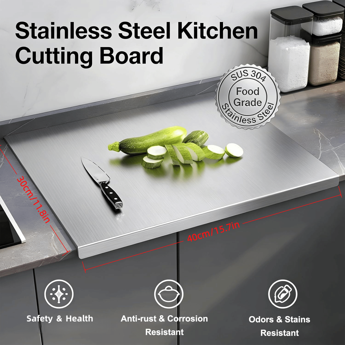 Stainless Steel Cutting Board for Kitchen - Large 304 Chopping Boards, Suitable for Meat Vegetables Bread and Baking,Kitchen Accessories, - Image 34