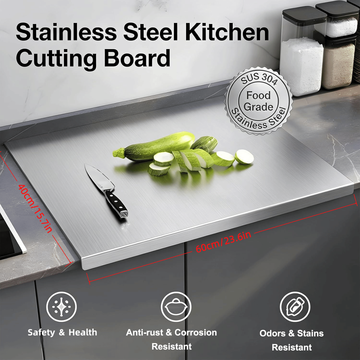 Stainless Steel Cutting Board for Kitchen - Large 304 Chopping Boards, Suitable for Meat Vegetables Bread and Baking,Kitchen Accessories, - Image 23