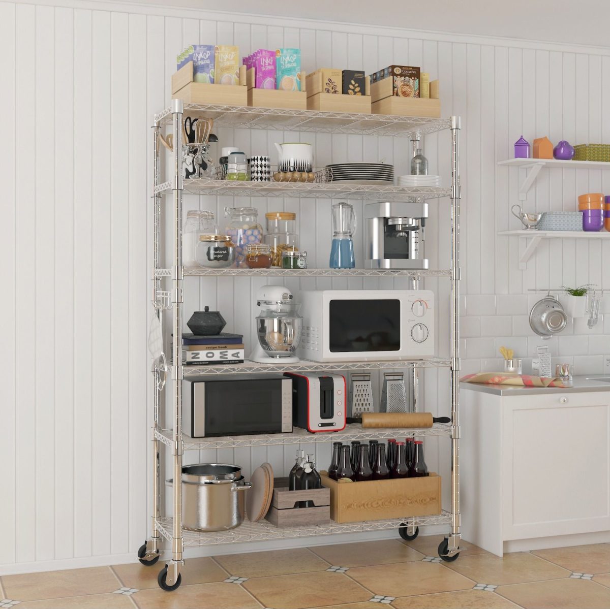 6 Tier Removable and Freely Adjustable NSF Certified Wire Shelving Unit with Wheels Heavy Duty Metal Storage Rack for Kitchen Garage Pantry Commercial Use 48x18x72 Inches Silver - Image 2