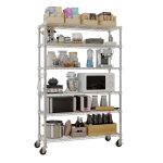 6 Tier Removable and Freely Adjustable NSF Certified Wire Shelving Unit with Wheels Heavy Duty Metal Storage Rack for Kitchen Garage Pantry Commercial Use 48x18x72 Inches Silver