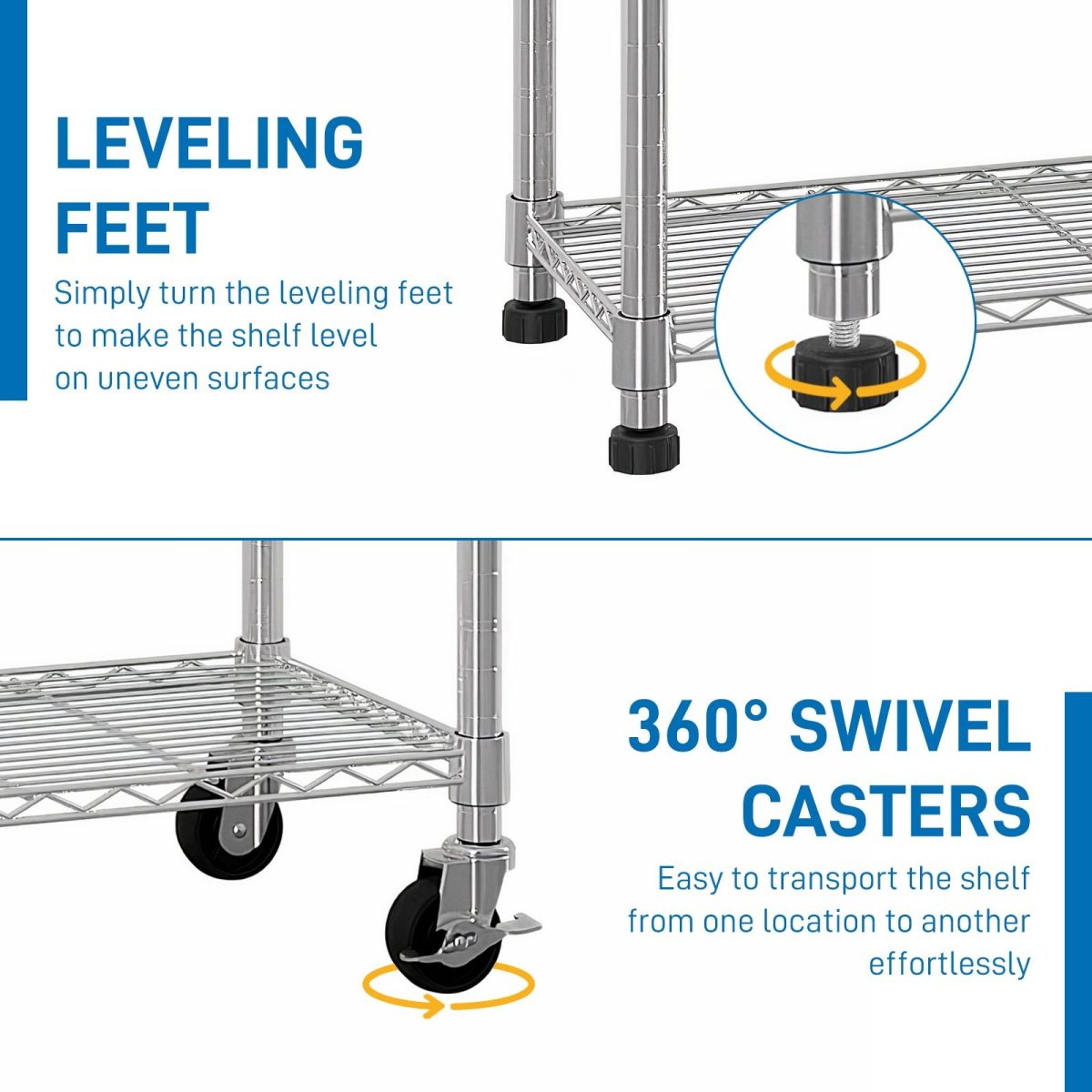 6 Tier Removable and Freely Adjustable NSF Certified Wire Shelving Unit with Wheels Heavy Duty Metal Storage Rack for Kitchen Garage Pantry Commercial Use 48x18x72 Inches Silver - Image 4