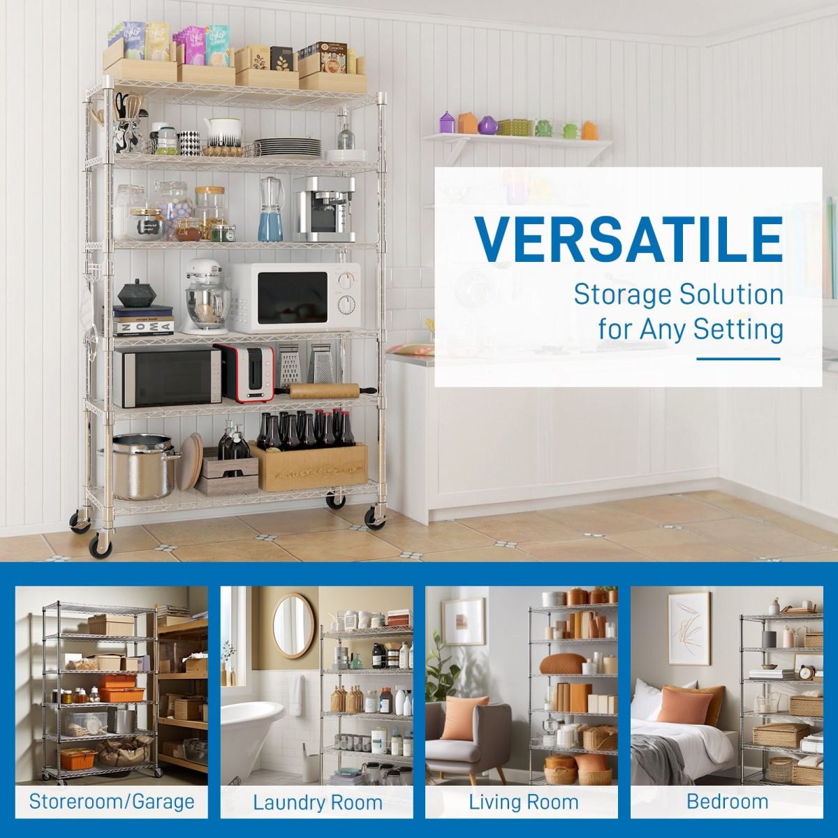 6 Tier Removable and Freely Adjustable NSF Certified Wire Shelving Unit with Wheels Heavy Duty Metal Storage Rack for Kitchen Garage Pantry Commercial Use 48x18x72 Inches Silver - Image 9