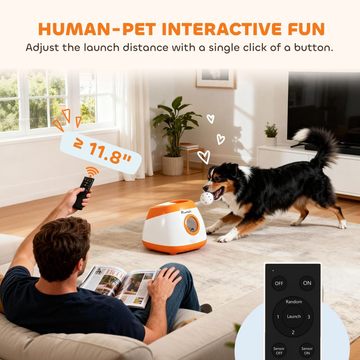 Automatic Dog Ball Launcher with 26-79 FT Distance, Automatic Ball Launcher for Medium and Large Dogs, Orange - Image 7