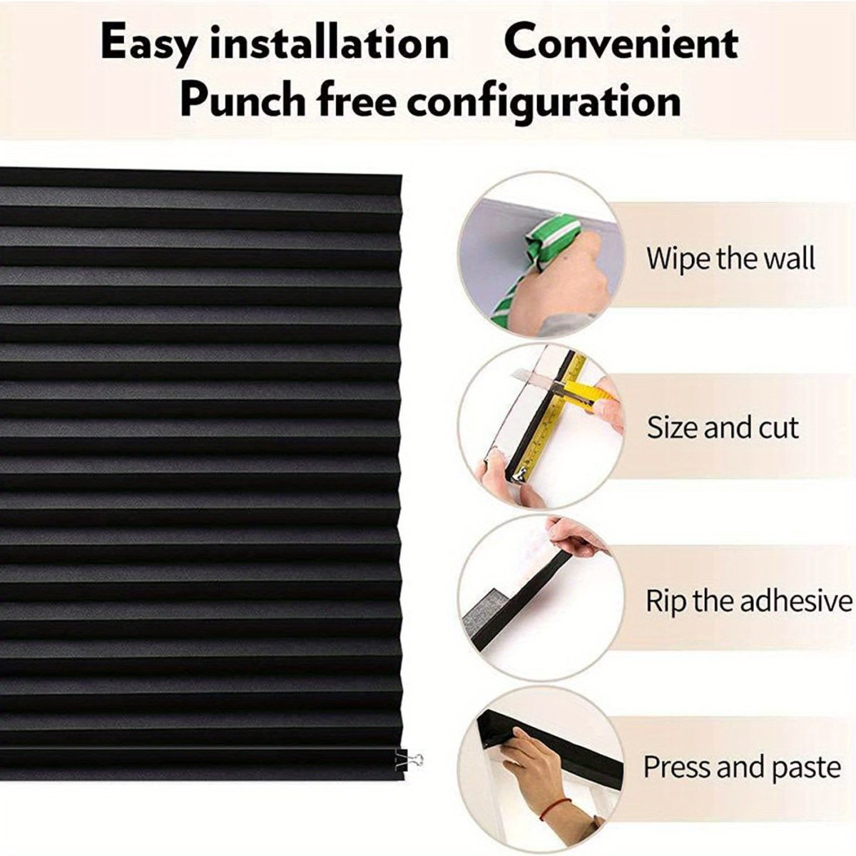 Portable blind full-shading curtain self-adhesive pleated blind non-perforated adhesive roller blinds. - Image 54