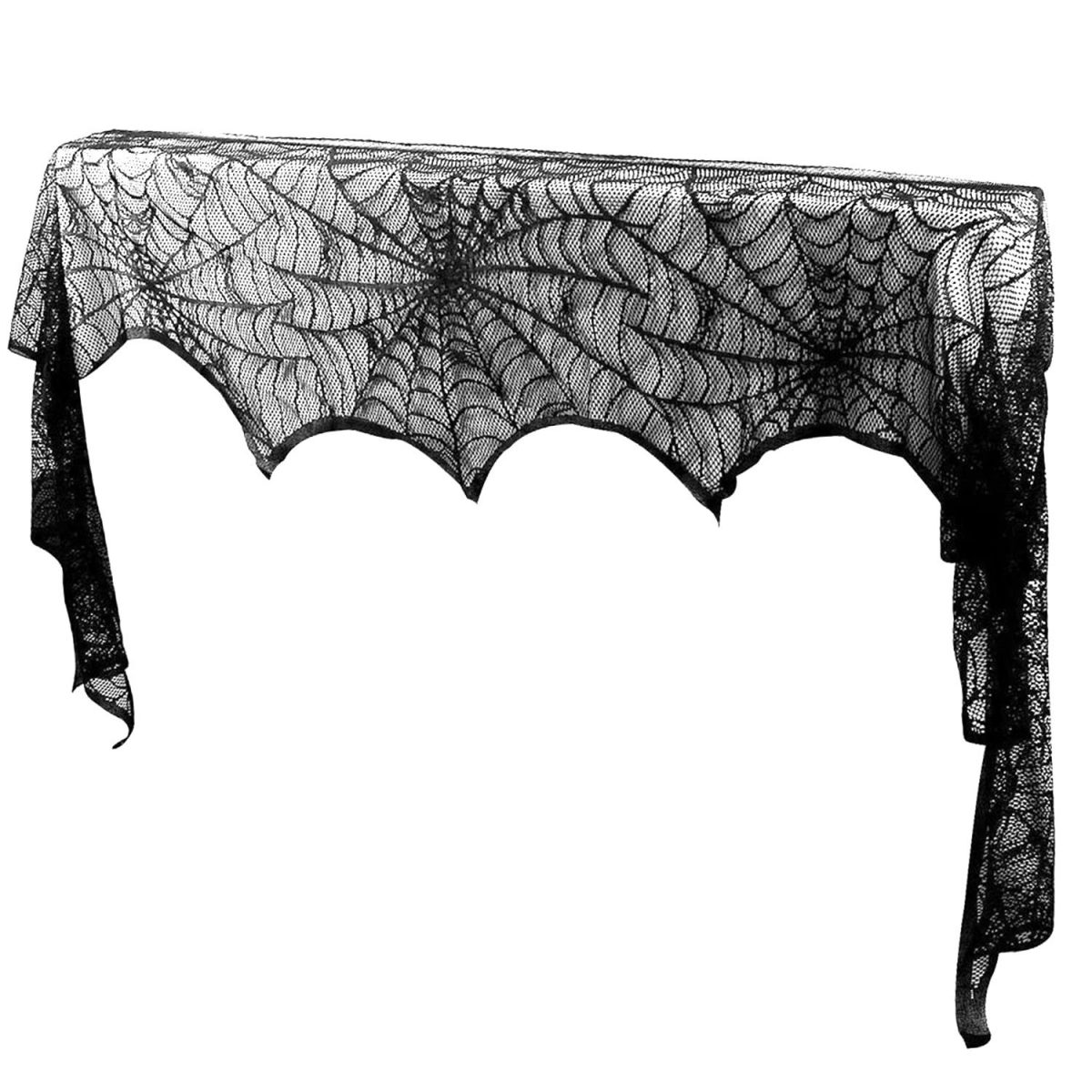 Halloween Fireplace Mantle Scarf - 96x18 Inch Black Lace Scarf with Spider Web, Bat & Spider Design, Lightweight Durable - Ideal for Haunted House, Party, Window, Dining Table Decor - Image 12