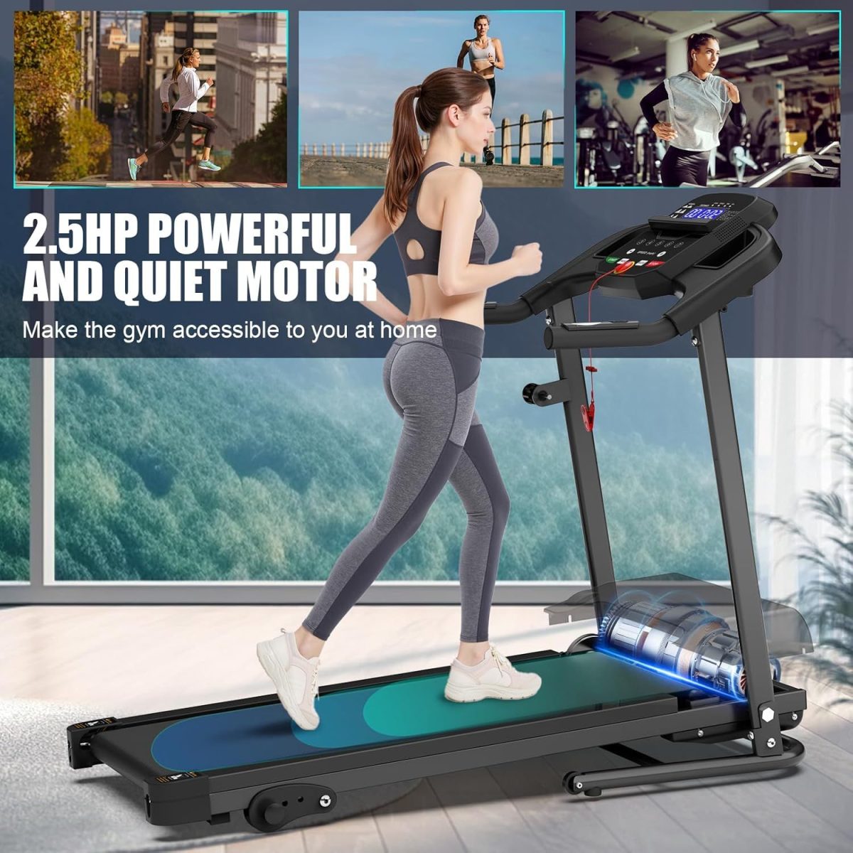 Compact Folding Treadmill for Home - 2.5HP Quiet Brushless Motor, 3-Level Incline, 7.5 MPH, Shock Absorption, Space-Saving Design for Running, Walking - Treadmill for Small Spaces & Home Use - Image 7