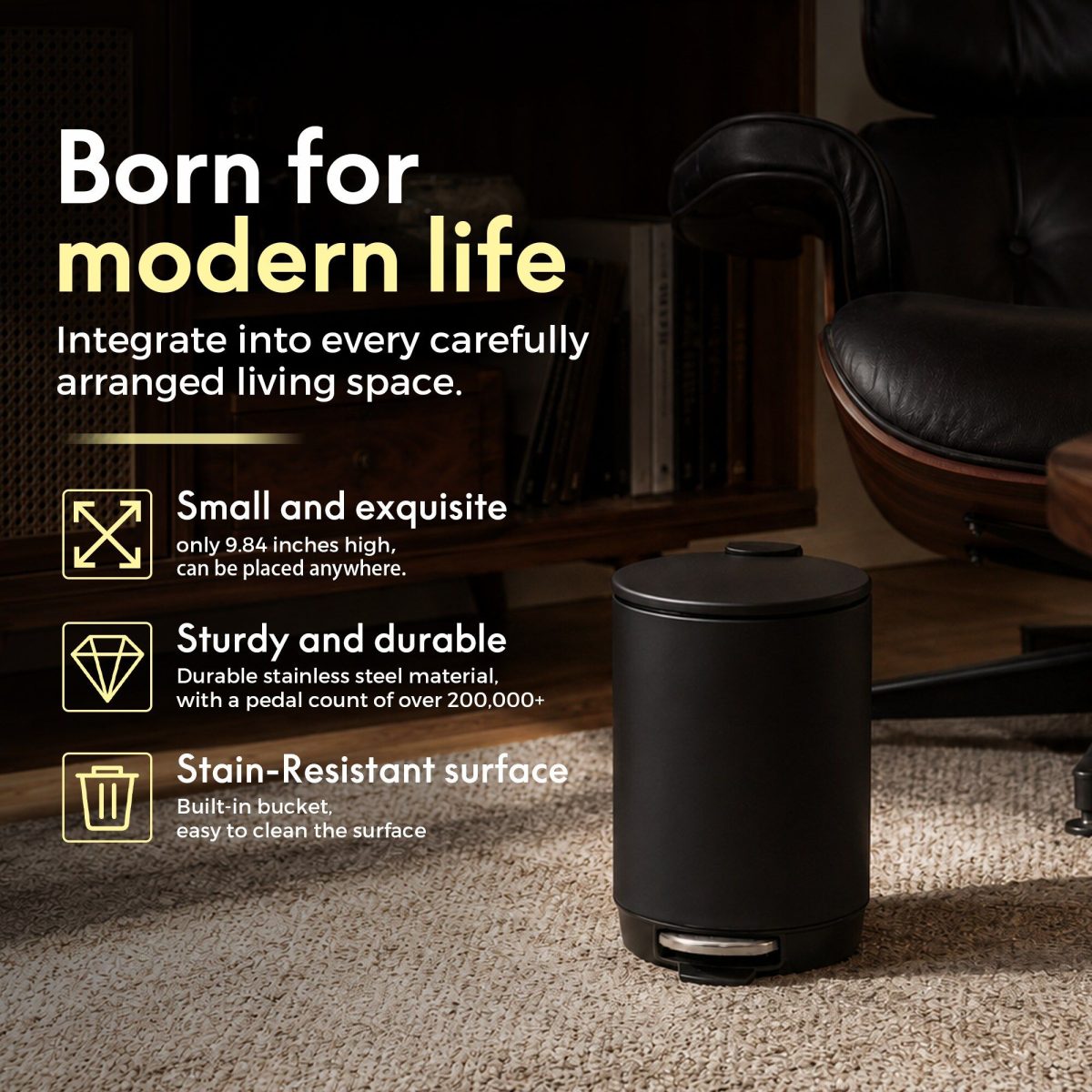 3L/0.8 Gallon Round Step Trash Can, Small Stainless Steel Bathroom Garbage Can with Foot Pedal and Removable Inner Bucket for Bathroom, Bedroom, Office, Black - Image 2
