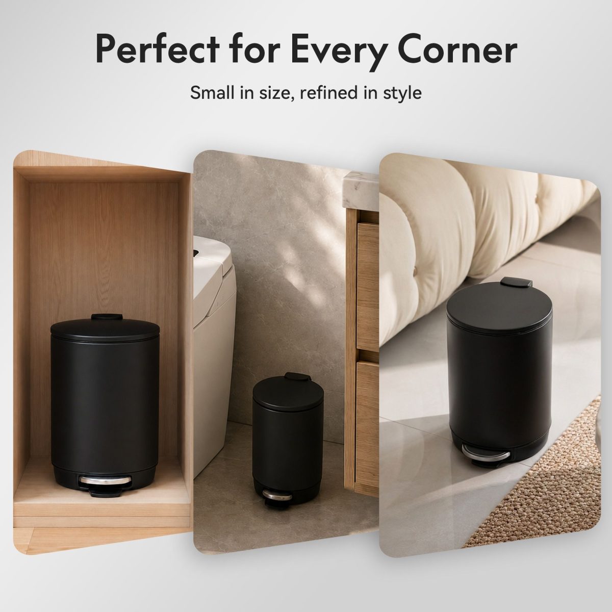 3L/0.8 Gallon Round Step Trash Can, Small Stainless Steel Bathroom Garbage Can with Foot Pedal and Removable Inner Bucket for Bathroom, Bedroom, Office, Black - Image 9
