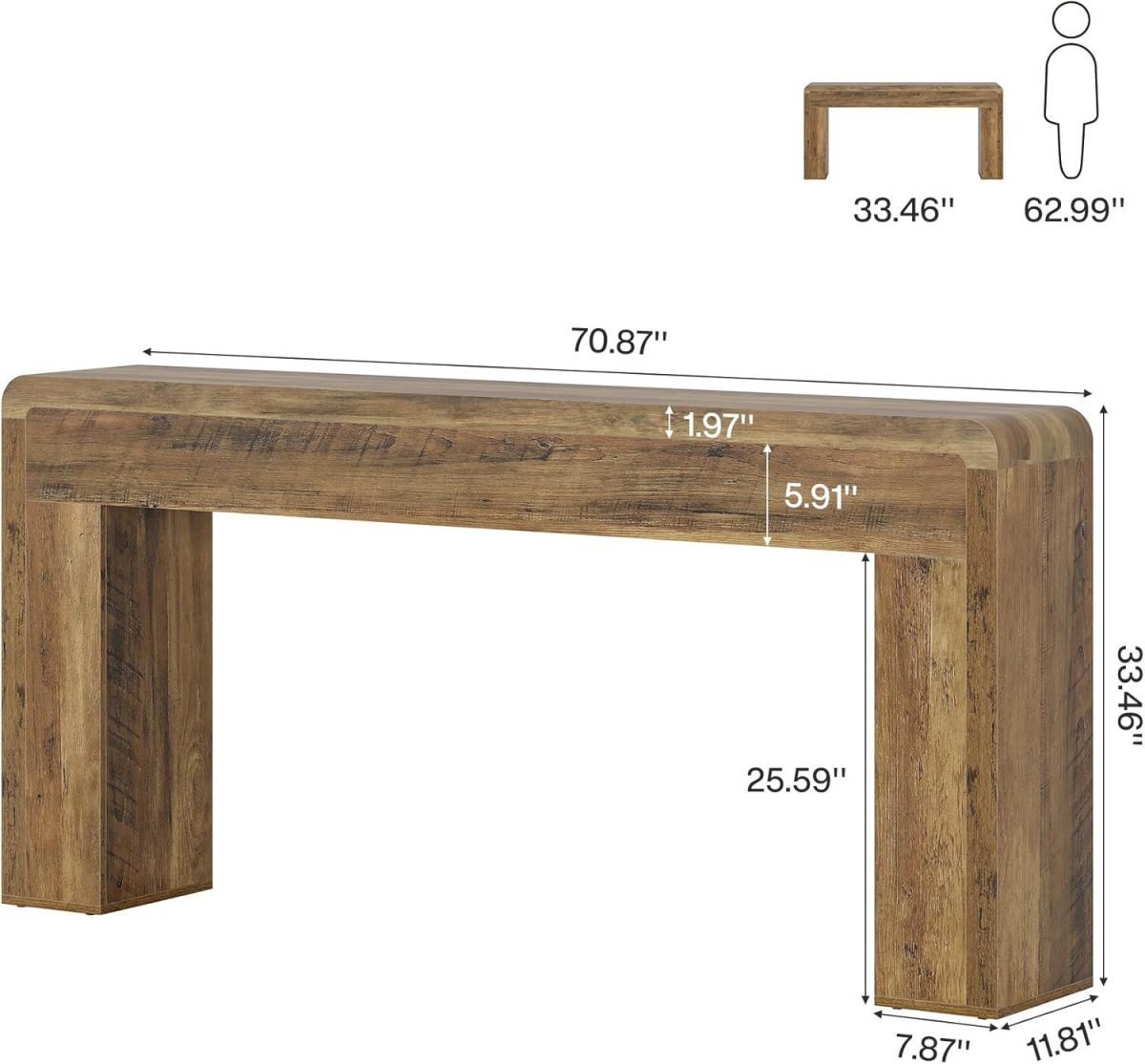 70.9-Inch Extra Long Console Table, Rustic Wooden Sofa Table Behind Couch, Farmhouse Entryway Console for Living Room, Entryway - Image 2