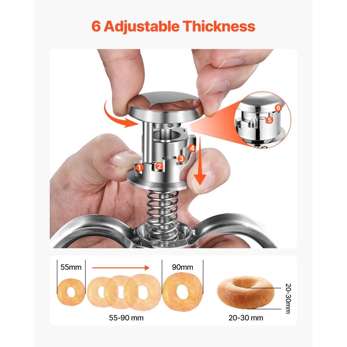 Donut Depositor, Large Capacity Manual Donuts Dropper, 304 Stainless Steel Commercial Batter Dispenser, 6 Thicknesses Adjustment Doughnut Hopper with Stand, For Restaurant Cafe Bakery Kitchen - Image 4