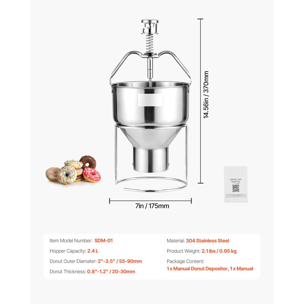 Donut Depositor, Large Capacity Manual Donuts Dropper, 304 Stainless Steel Commercial Batter Dispenser, 6 Thicknesses Adjustment Doughnut Hopper with Stand, For Restaurant Cafe Bakery Kitchen - Image 7