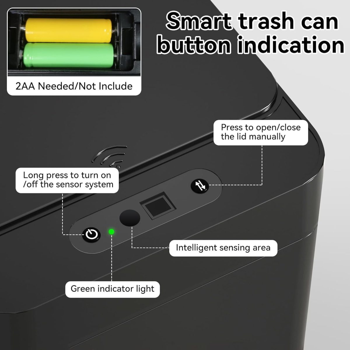 2Pack Bathroom Small Trash Can with Lid, 2.6 Gallon Touchless Automatic Garbage Can Slim Waterproof Motion Sensor Smart Trash Bin for Bedroom, Office, Kitchen, Living Room (Black) - Image 4