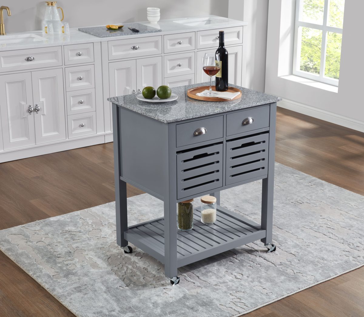Mobile Rolling Kitchen Island Trolley Serving Cart with Underneath Drawer & Slide-Out Wire Storage Basket - Image 6