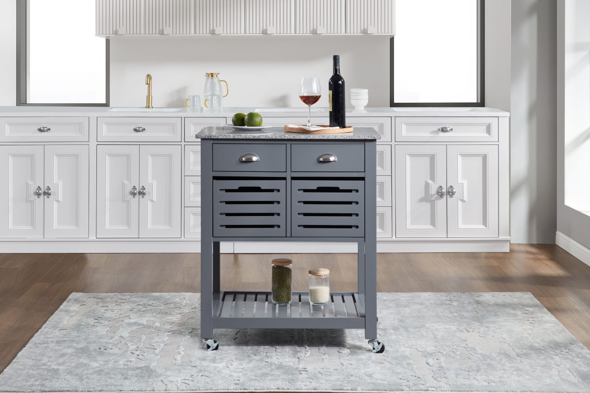 Mobile Rolling Kitchen Island Trolley Serving Cart with Underneath Drawer & Slide-Out Wire Storage Basket - Image 8