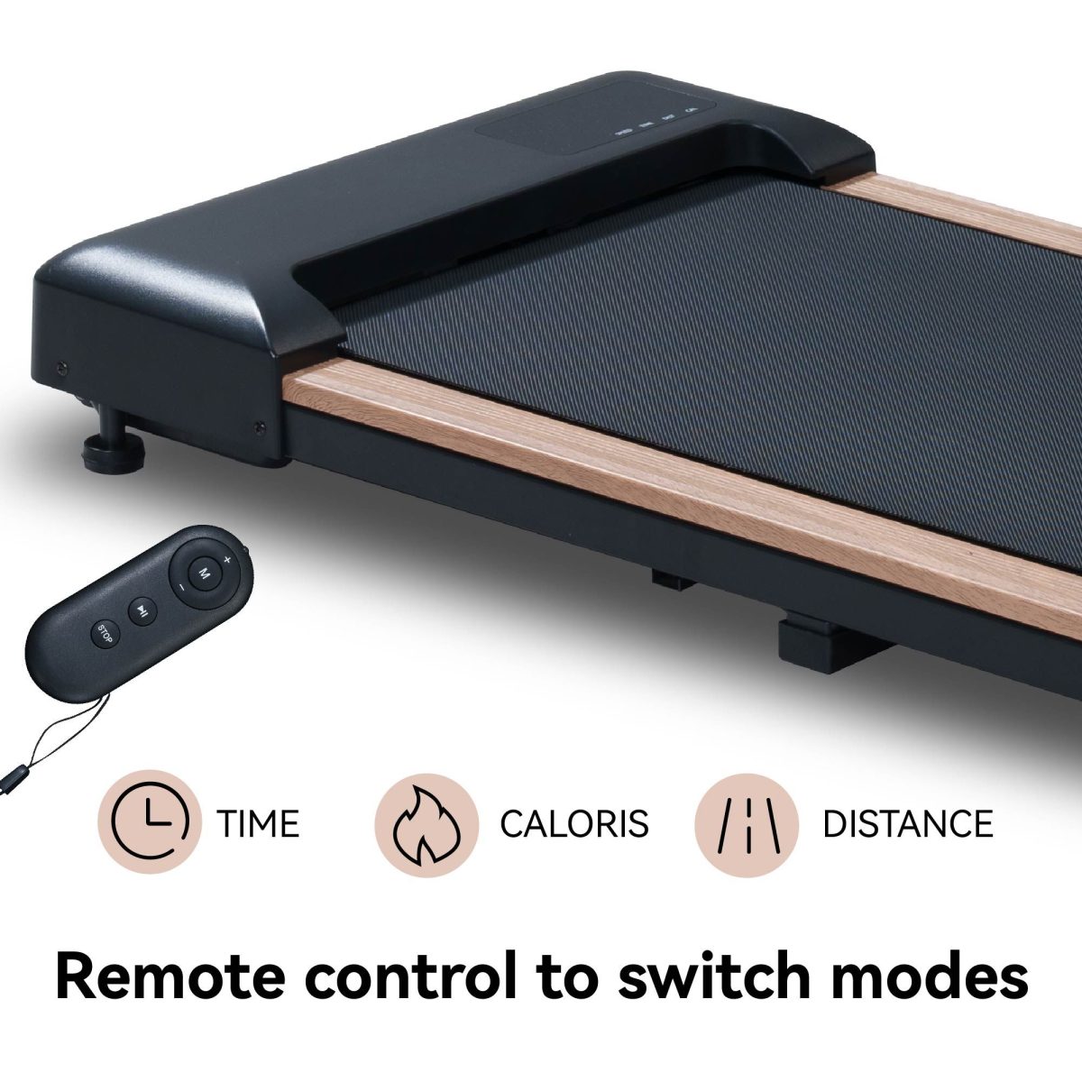 2.25HP Under Desk Treadmill, Portable Wood Walking Pad for Home & Office, Compact Running & Walking Machine with Remote Control, LED Display, Black - Image 10