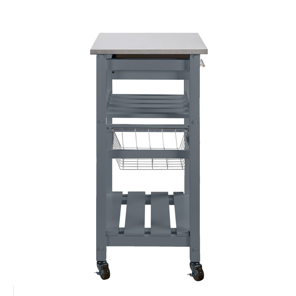 Mobile Rolling Kitchen Island Trolley Serving Cart with Underneath Drawer & Slide-Out Wire Storage Basket - Image 11