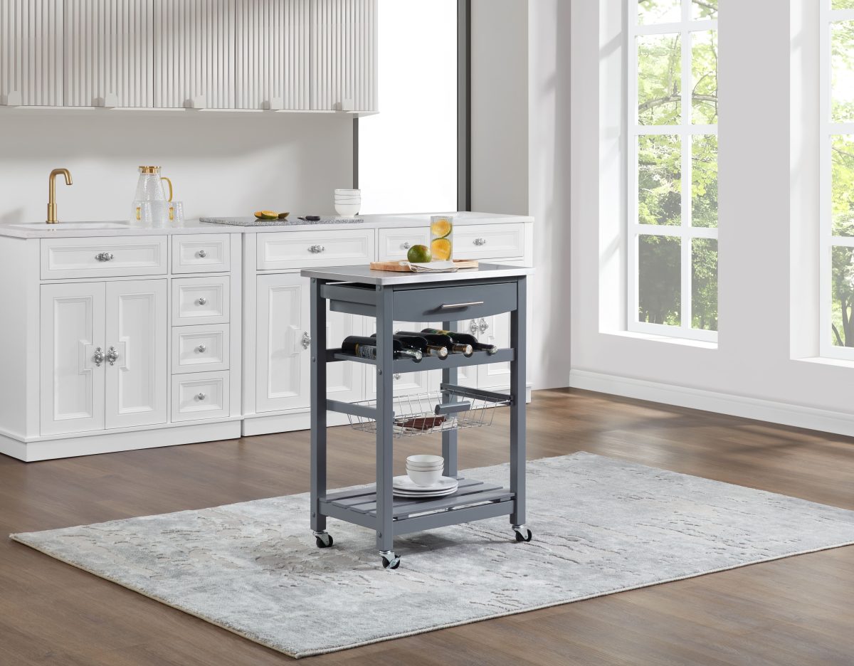 Mobile Rolling Kitchen Island Trolley Serving Cart with Underneath Drawer & Slide-Out Wire Storage Basket - Image 6