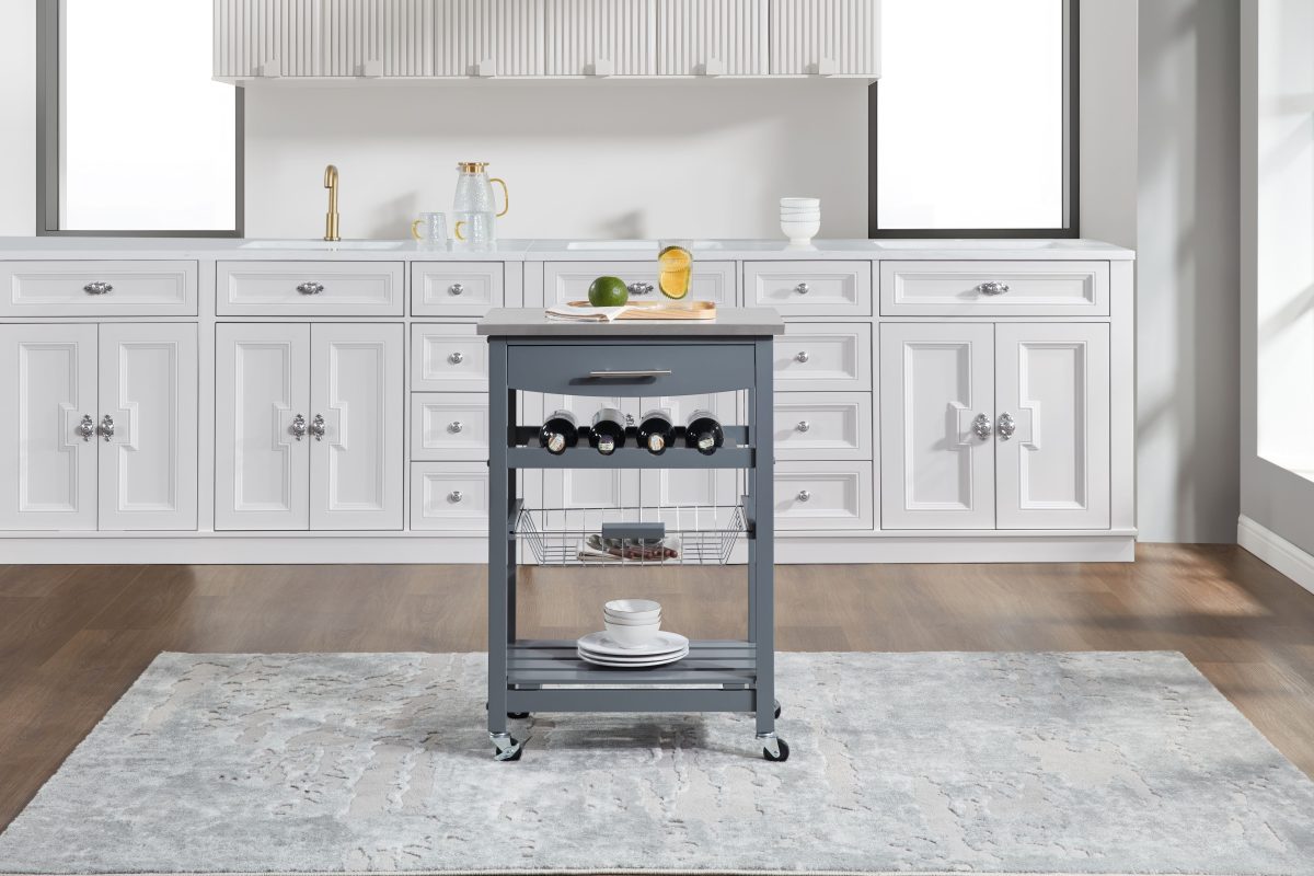 Mobile Rolling Kitchen Island Trolley Serving Cart with Underneath Drawer & Slide-Out Wire Storage Basket - Image 7