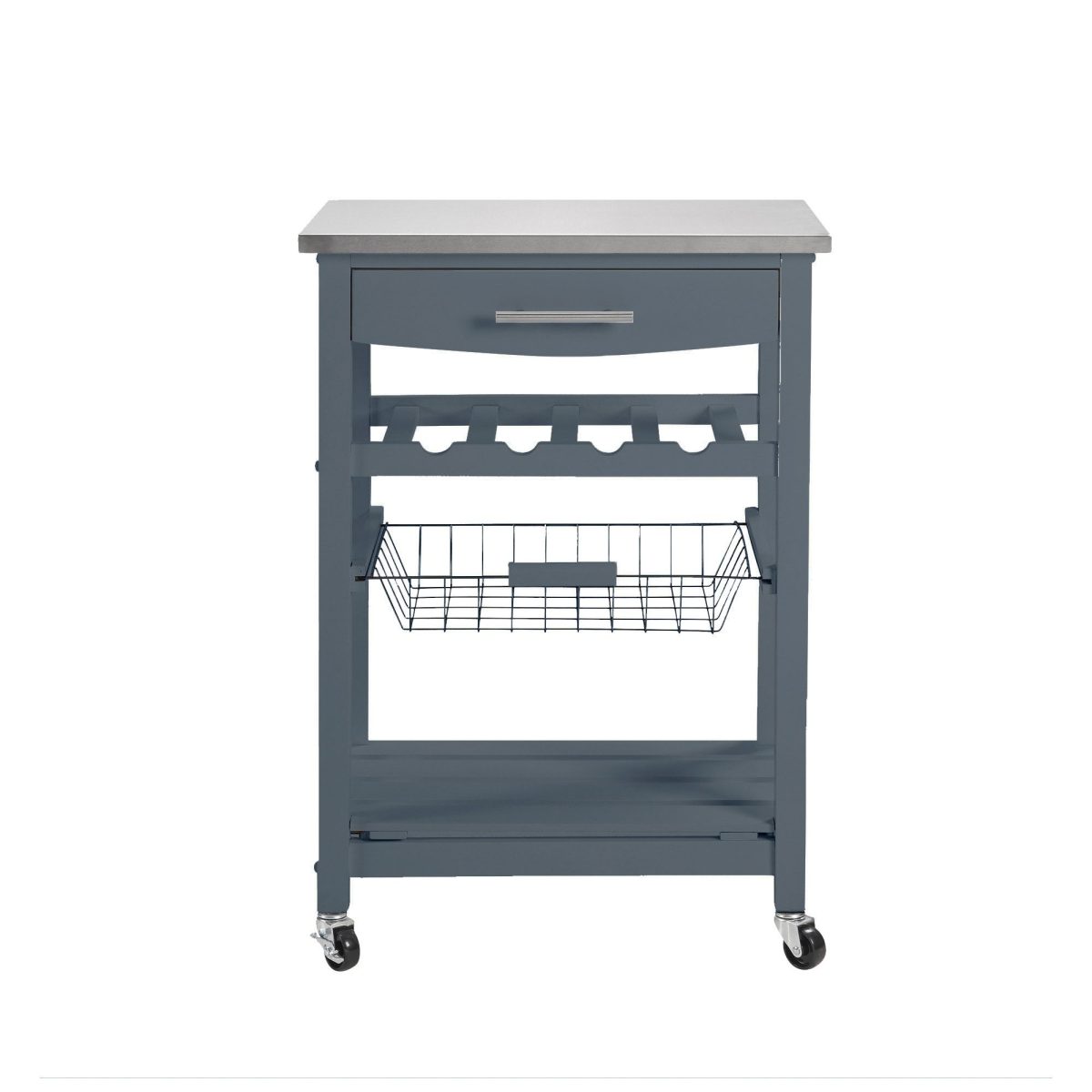 Mobile Rolling Kitchen Island Trolley Serving Cart with Underneath Drawer & Slide-Out Wire Storage Basket - Image 8