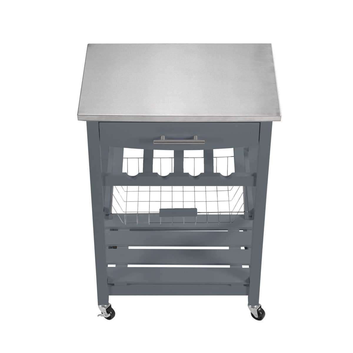 Mobile Rolling Kitchen Island Trolley Serving Cart with Underneath Drawer & Slide-Out Wire Storage Basket - Image 10