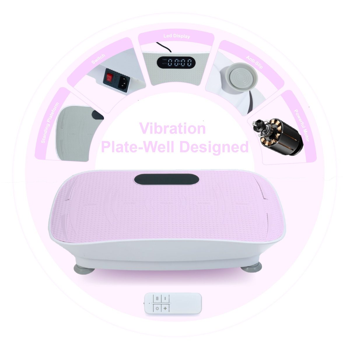 Silent Vibration Platform Crazy Fitness Massage 10-Frequency Weight Loss & Fat Burner Body Shaking Machine For Unisex Pink - Image 6