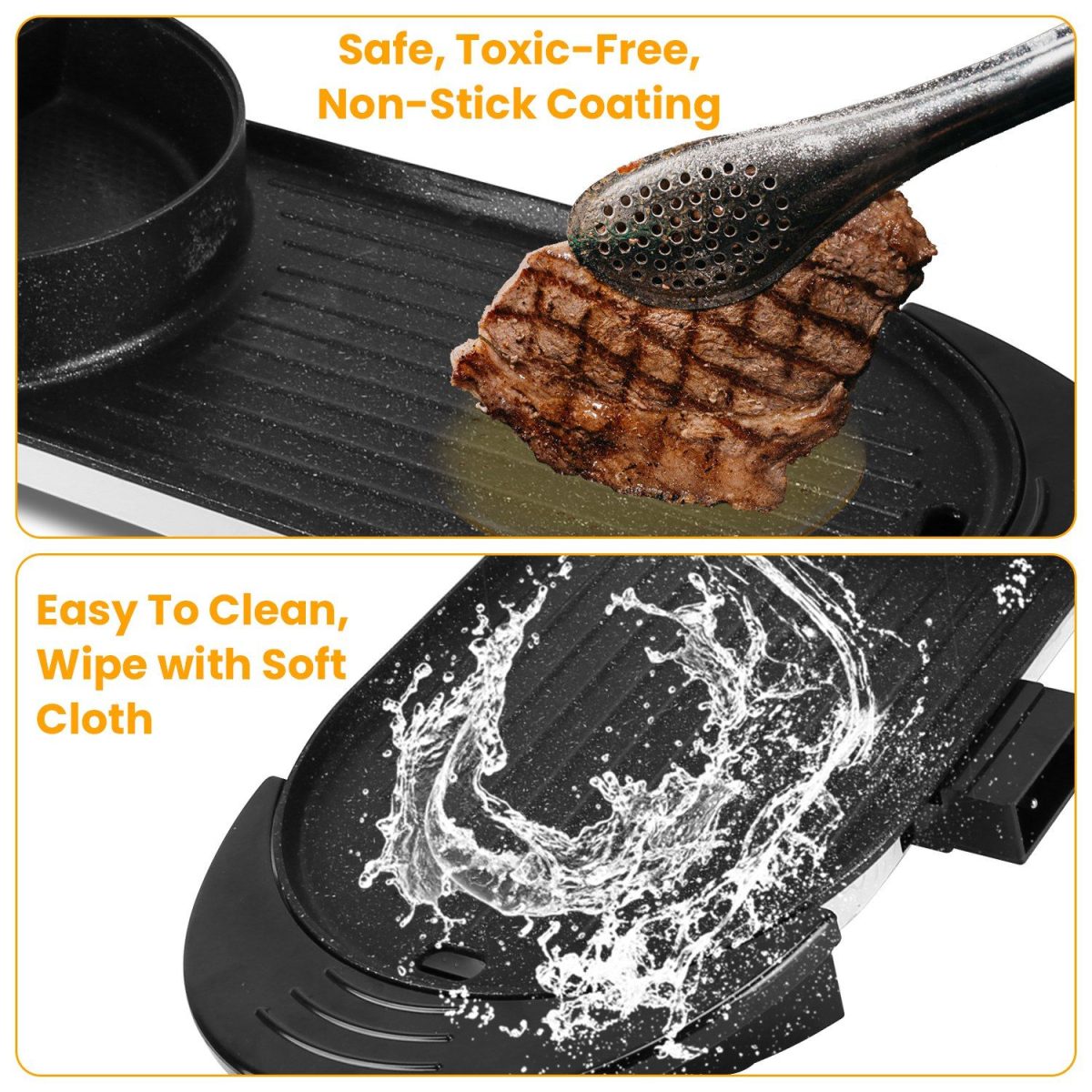 2200W Electric Hot Pot and Grill Combo, 2 in 1 Independent Control Non-Stick Electric Cooker, Smokeless Grill with Hot Pot for 2-10 Persons - Image 3