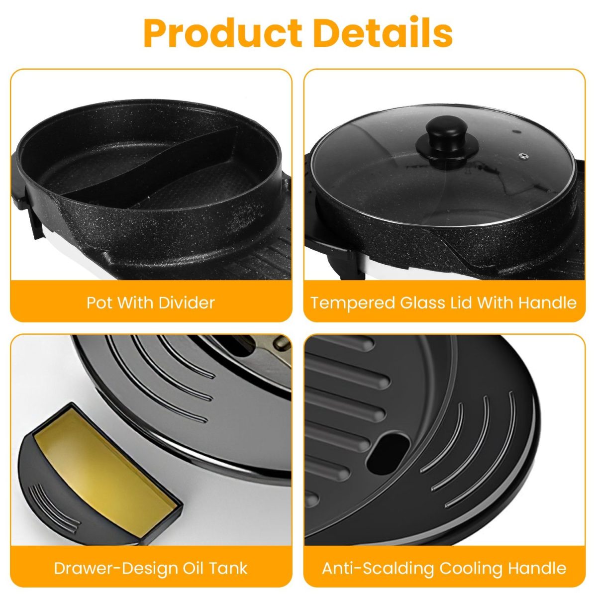 2200W Electric Hot Pot and Grill Combo, 2 in 1 Independent Control Non-Stick Electric Cooker, Smokeless Grill with Hot Pot for 2-10 Persons - Image 5