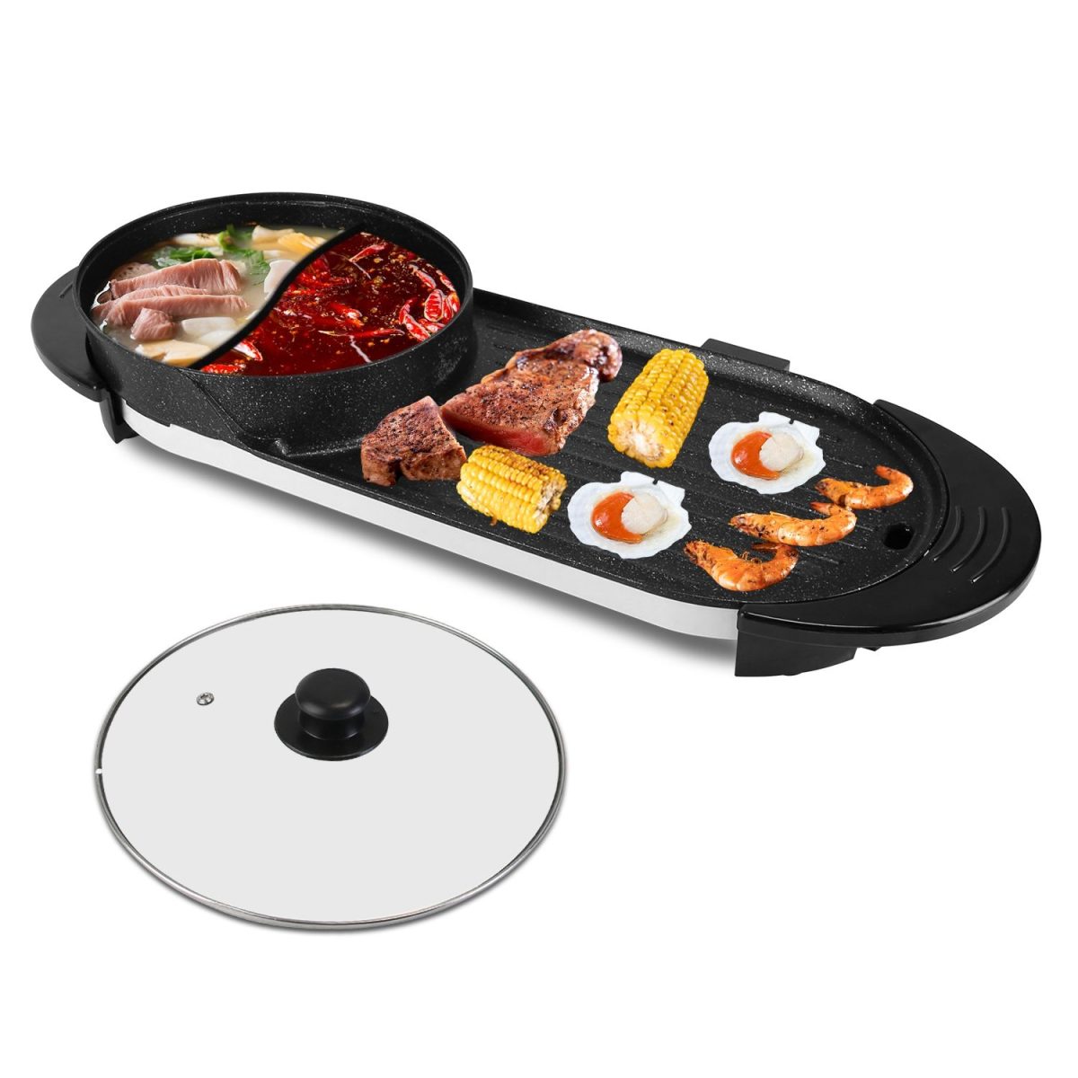 2200W Electric Hot Pot and Grill Combo, 2 in 1 Independent Control Non-Stick Electric Cooker, Smokeless Grill with Hot Pot for 2-10 Persons - Image 7