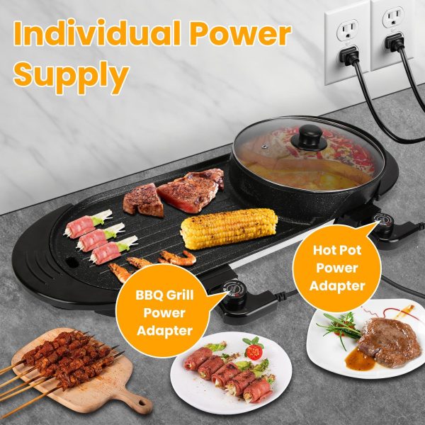 2200W Electric Hot Pot and Grill Combo, 2 in 1 Independent Control Non-Stick Electric Cooker, Smokeless Grill with Hot Pot for 2-10 Persons