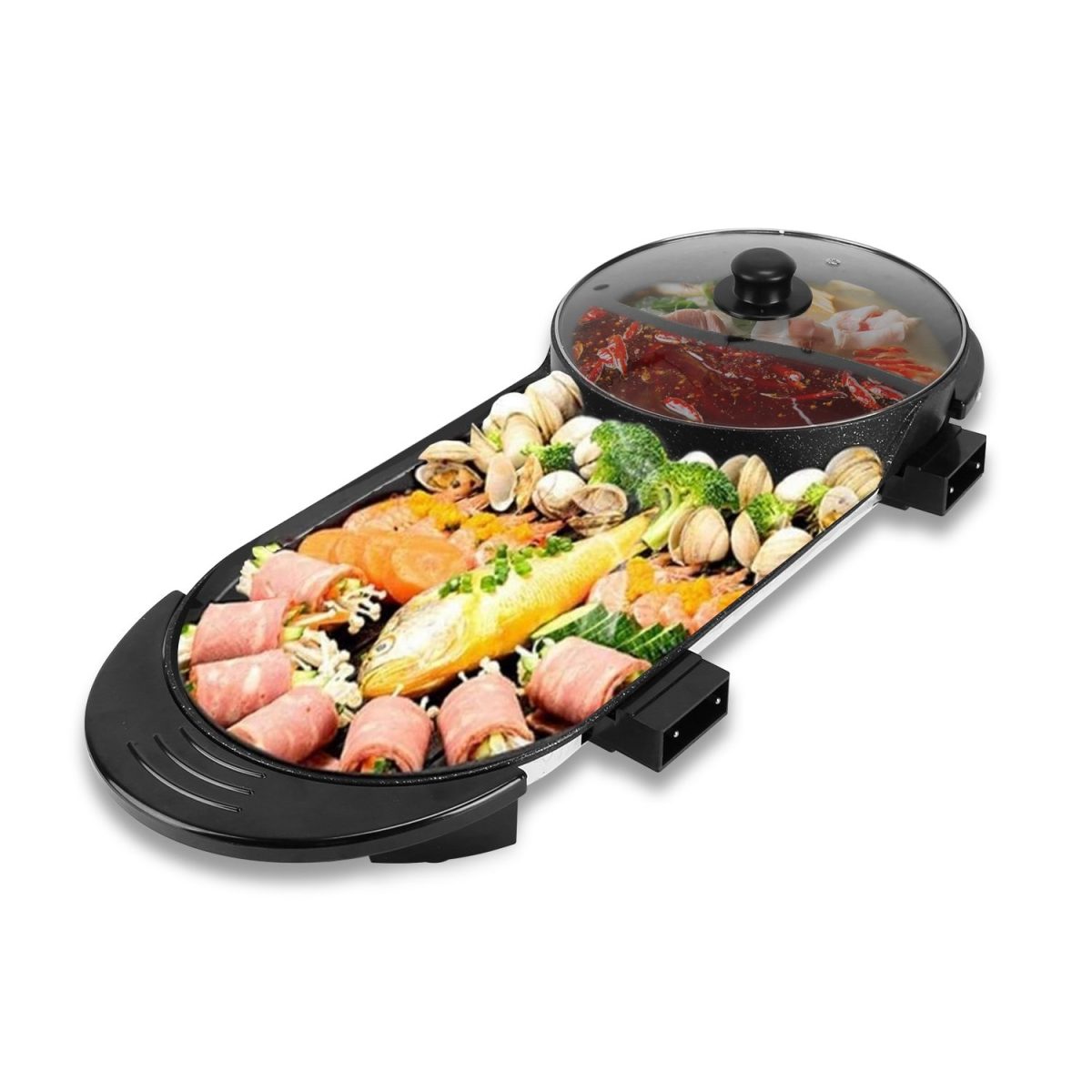 2200W Electric Hot Pot and Grill Combo, 2 in 1 Independent Control Non-Stick Electric Cooker, Smokeless Grill with Hot Pot for 2-10 Persons - Image 8