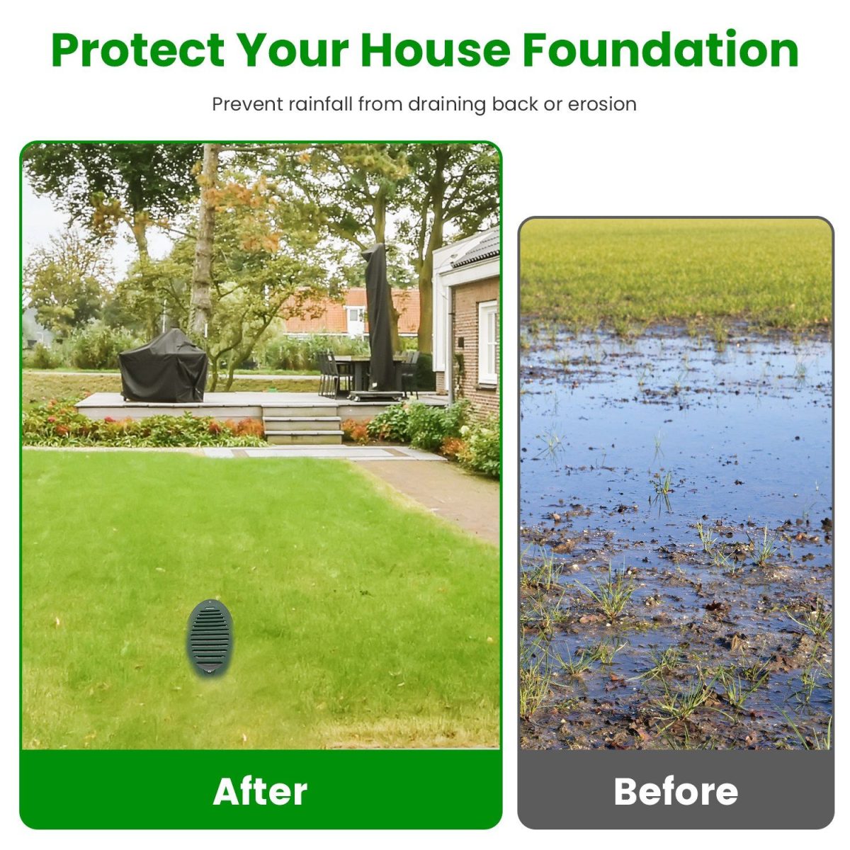 4Inch Green Angled Yard Drainage Pipe With Sloped Grate Yard Drain Emitter For Sump Pump Discharge Downspout Extensions Inlet Outlet Yard Drain Compatible With 4' Connections - Image 2
