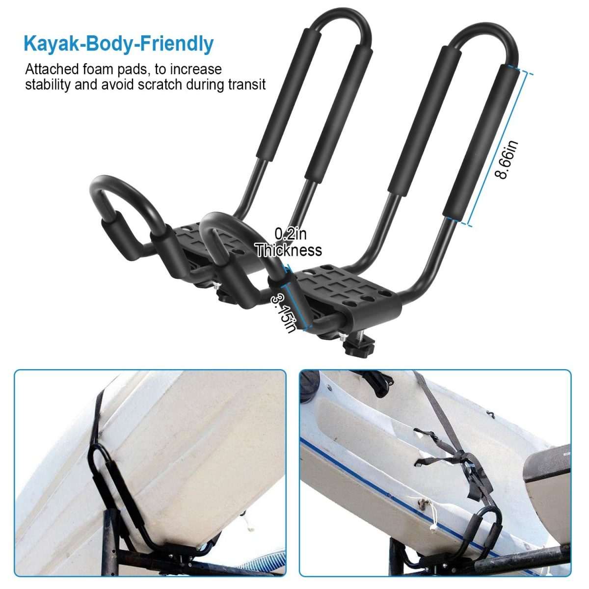 Universal Kayak Roof Rack J Bar, 1 Pairs-Bar Rack HD Kayak Carrier Canoe Boat Surf Ski Roof Top Mount Car SUV Crossbar - Image 4