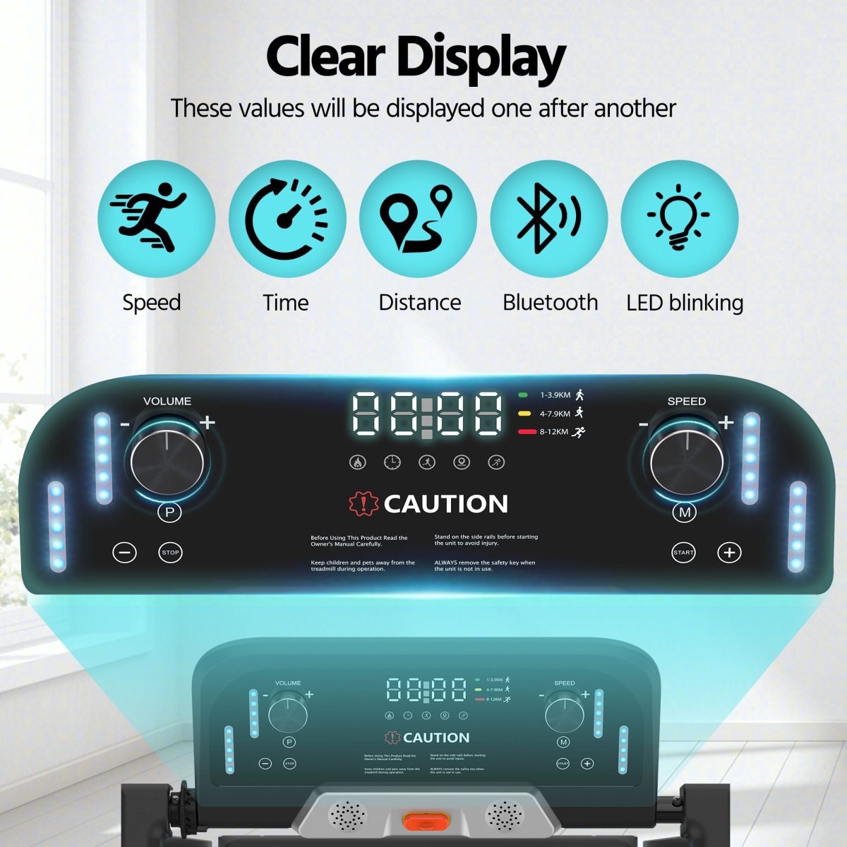 Walking Pad Treadmill 1-14km/h,300 lbs Capacity, LED Bluetooth music Under Desk Treadmill, Compact Treadmills for Home Hiking - Image 4